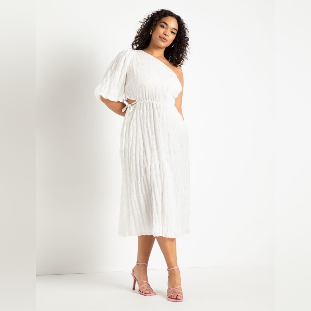 ELOQUII white one shoulder midi dress - Picture 2 of 9